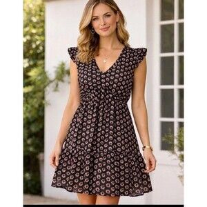 J.Crew Floral Tiered Ruffle Dress Black Pink Mini Cottagecore Women's Size 18